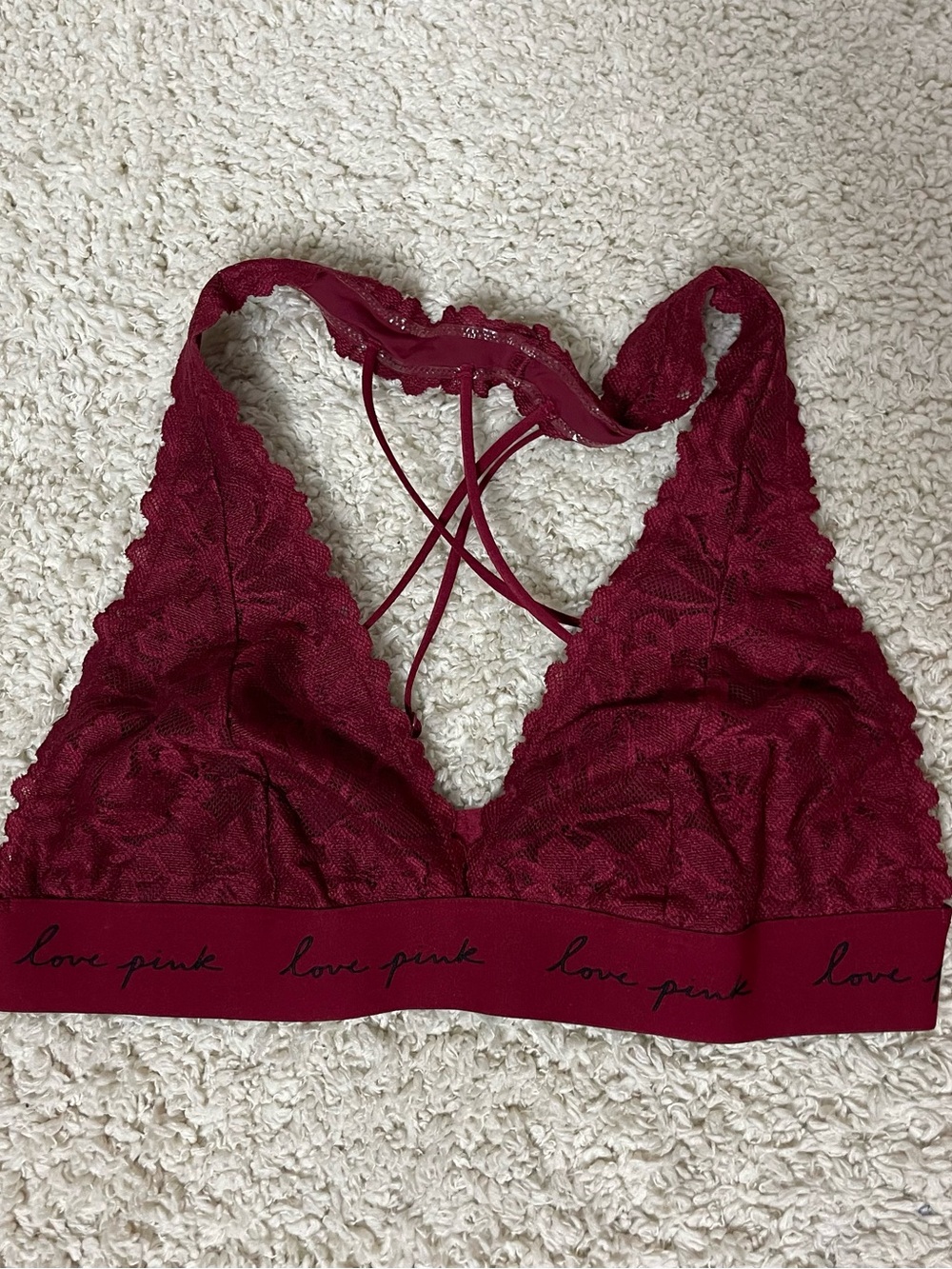 PINK Victoria's Secret Burgundy Lace Bralette with Strappy Back